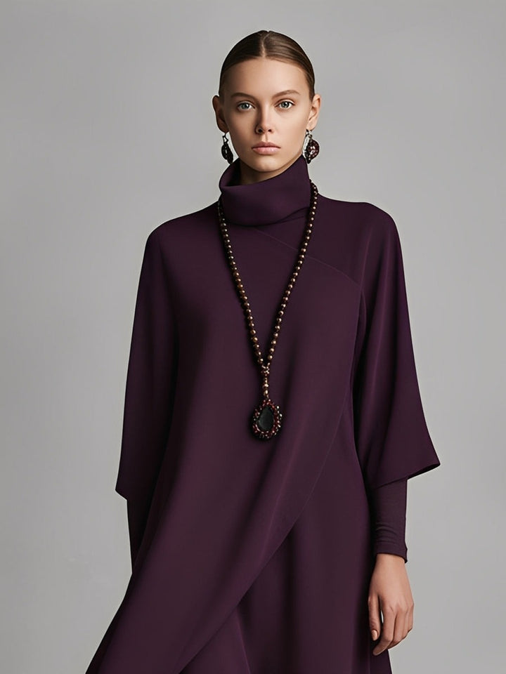 Robe longue élégante à col roulé brodée en jersey de coton