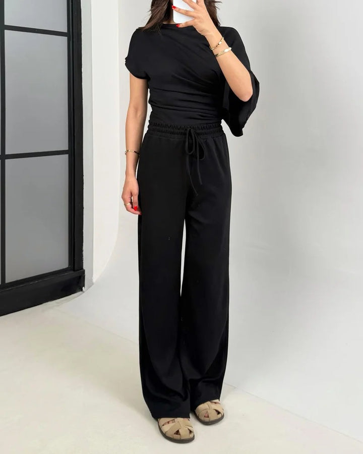 Ensemble deux pièces haut et pantalon irréguliers à la mode
