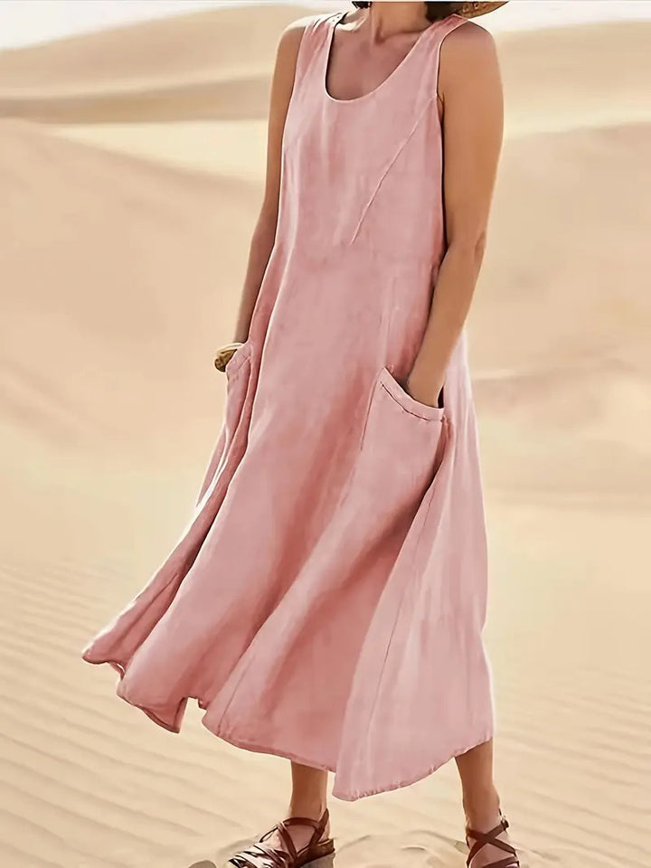 Robe Femme Décontractée Sans Manches en Coton