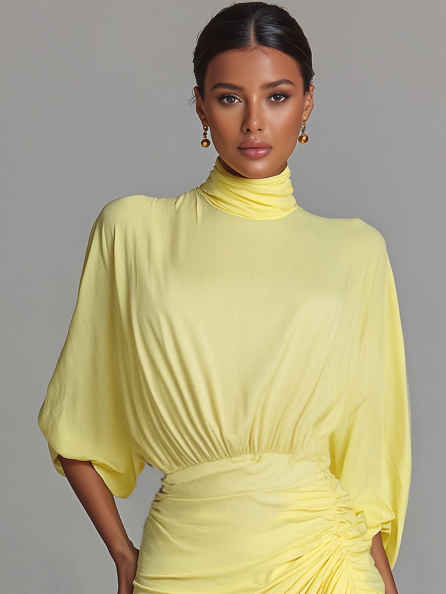 Robe longue drapée jaune vif confortable