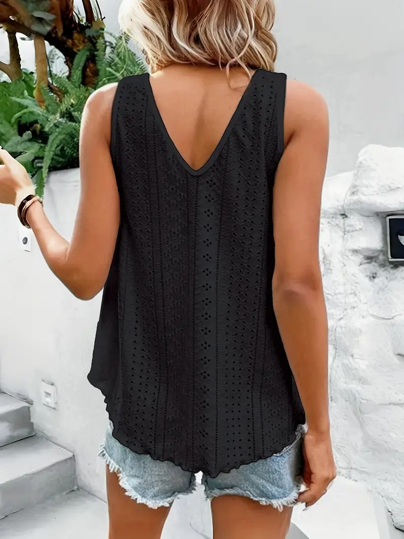 Débardeur décontracté à col en V en broderie