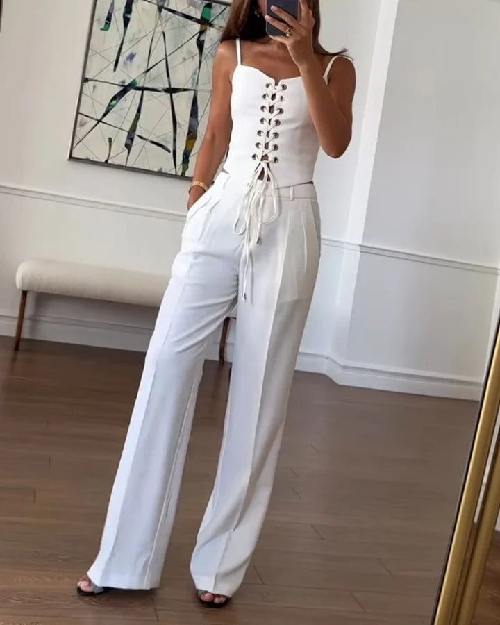 Ensemble deux pièces haut et pantalon à cordons