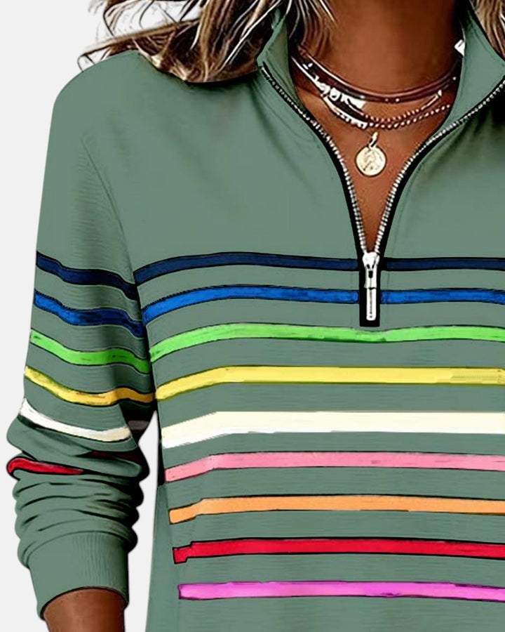 STRIPED ZIP-UP SWEATER FOR WOMEN