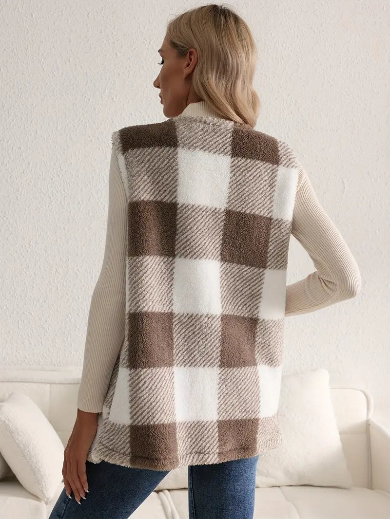Gilet à carreaux sherpa