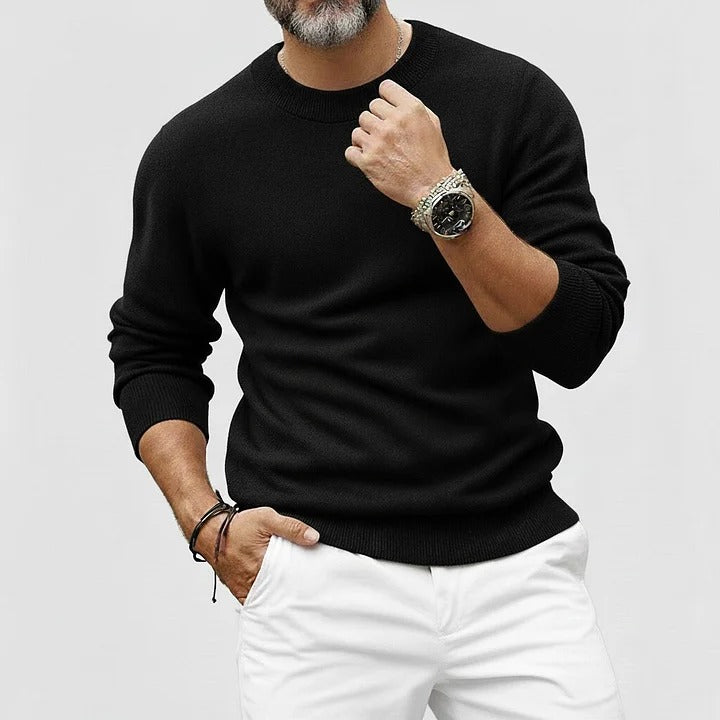 Pulls en maille à manches longues et col rond, unis, pour hommes