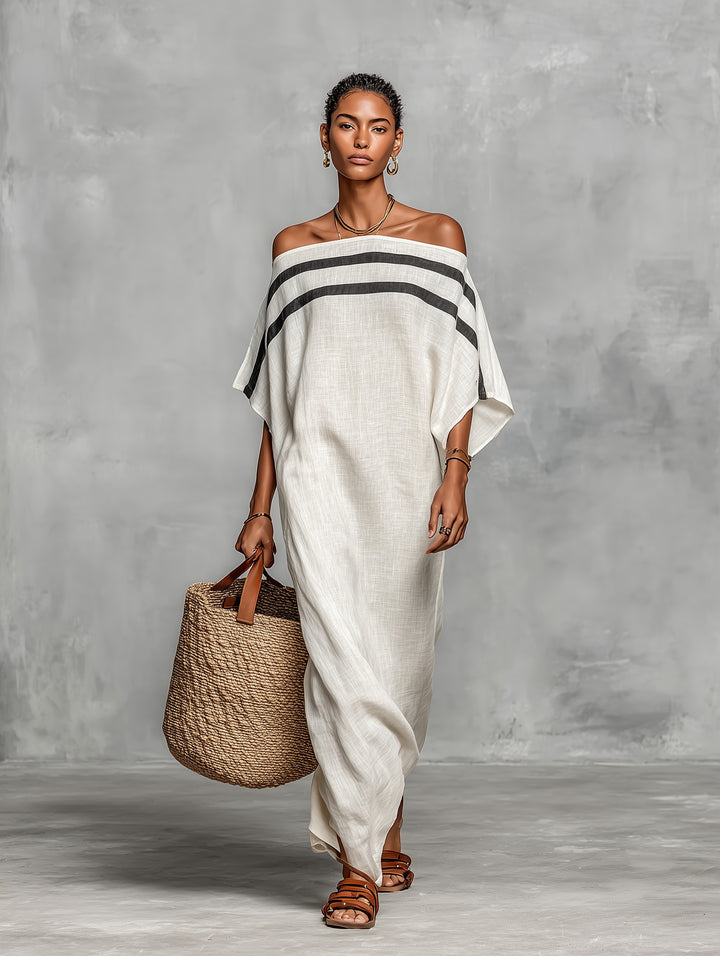 Robe longue en lin mélangé épaules dénudées