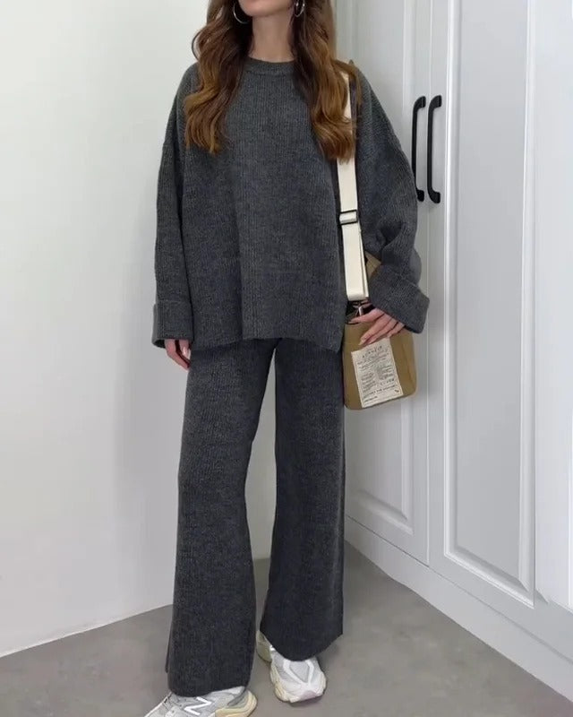 Ensemble deux pièces décontracté pull ras du cou et pantalon