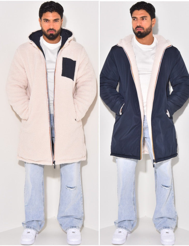 Manteau long réversible chaud et décontracté