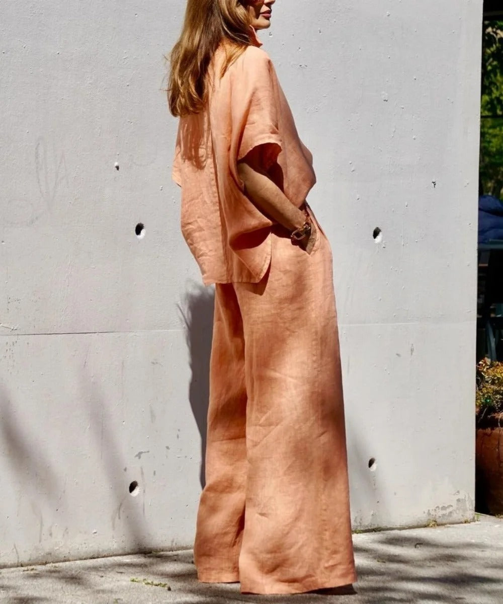 Costume deux pièces orange décontracté d'été