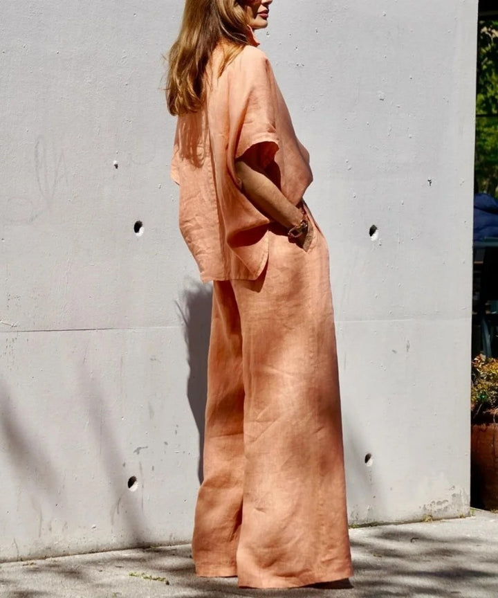Costume deux pièces orange décontracté d'été