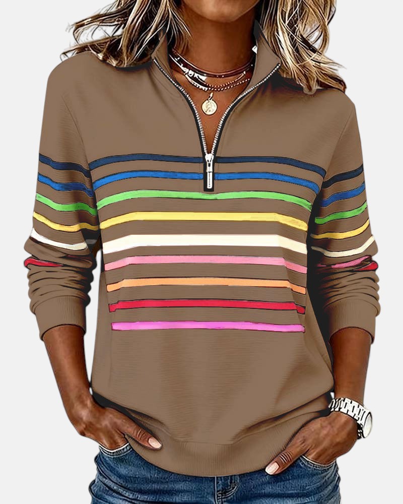 STRIPED ZIP-UP SWEATER FOR WOMEN
