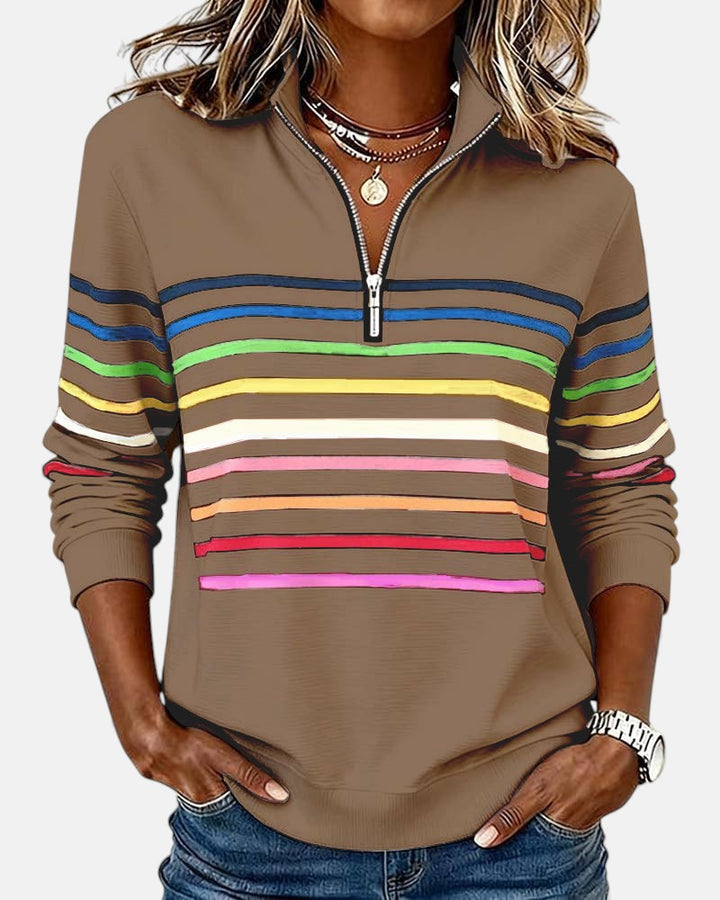 STRIPED ZIP-UP SWEATER FOR WOMEN