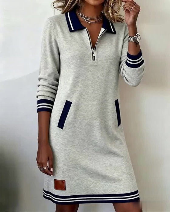 Robe à manches longues col polo et zip