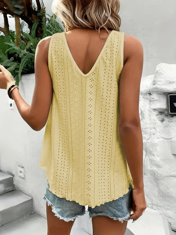 Débardeur décontracté à col en V en broderie