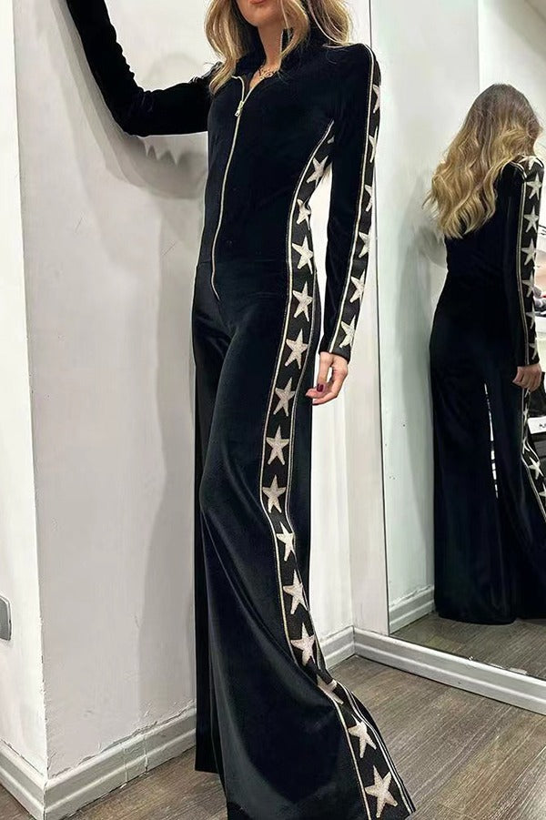Combinaison zippée en velours à imprimé étoiles