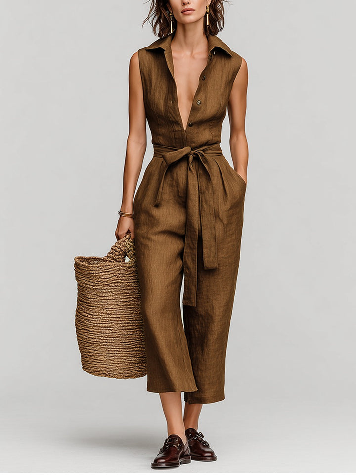 Combinaison en lin marron tabac