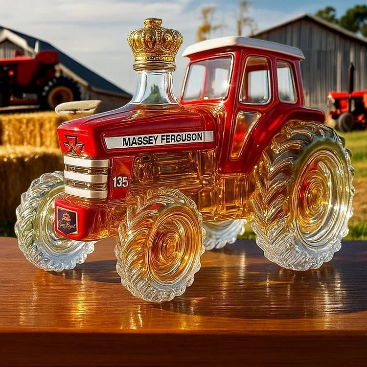 Bouteille de whisky en verre en forme de tracteur