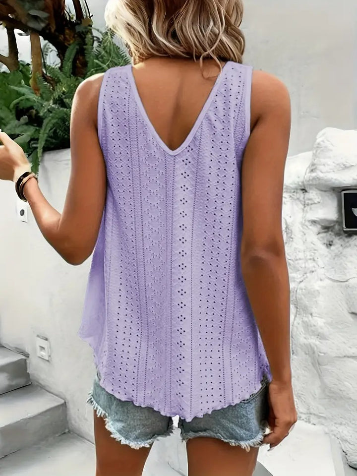 Débardeur décontracté à col en V en broderie