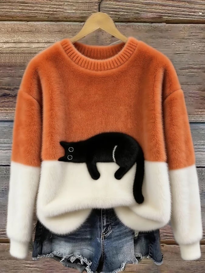 Pull à motif chat pour femme