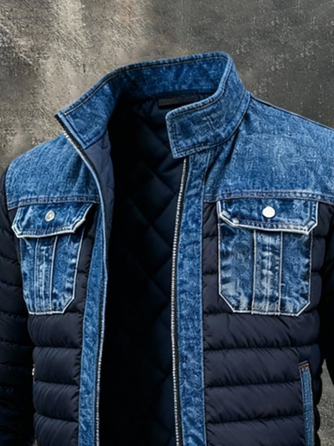 Doudoune en denim patchwork pour homme