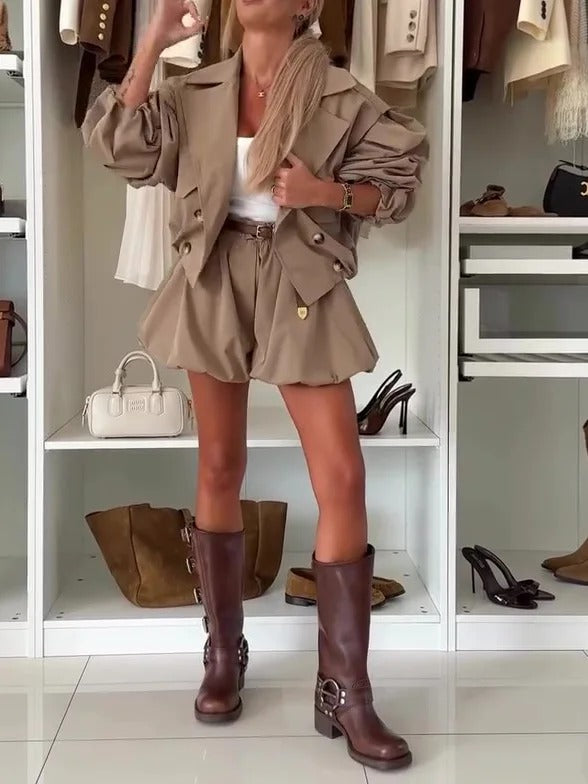 Ensemble trench-coat et short oversize