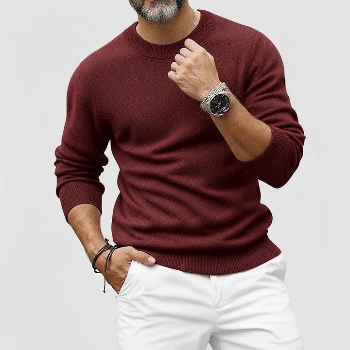 Pulls en maille à manches longues et col rond, unis, pour hommes