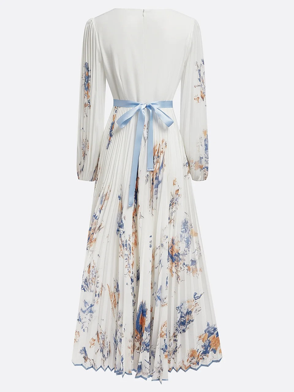 Robe longue plissée en mousseline de soie à fleurs