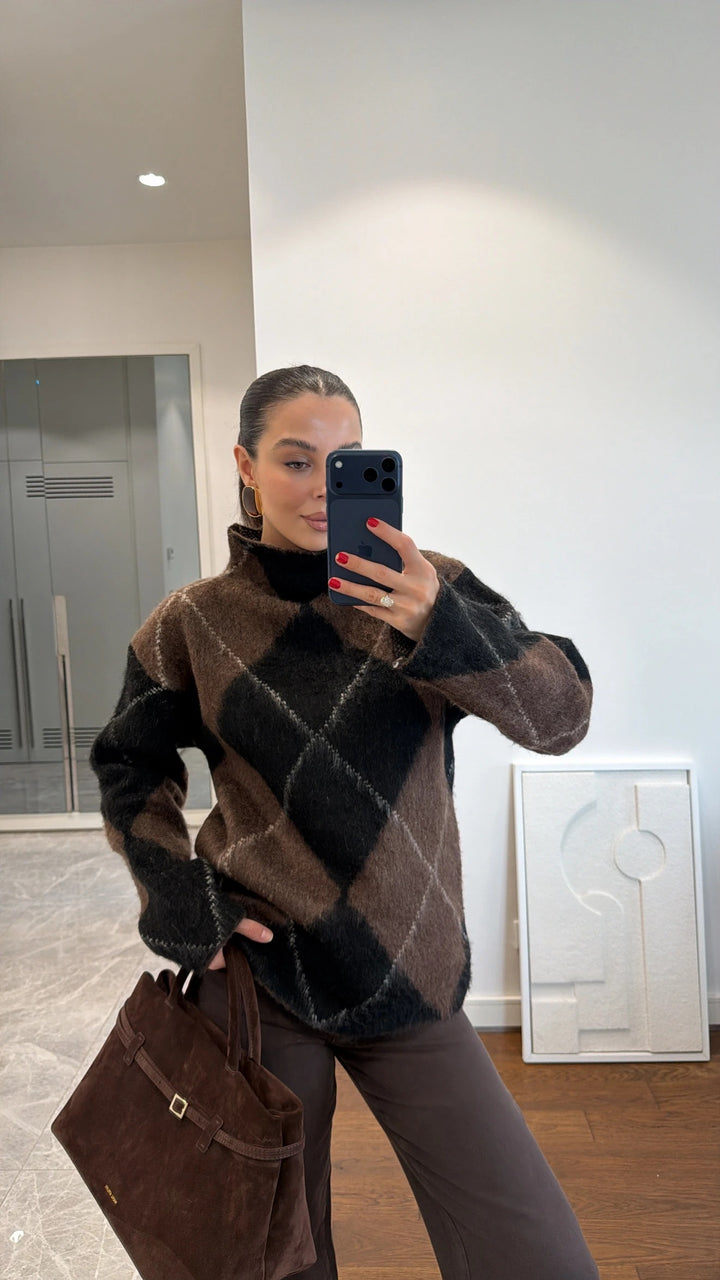 PULL EN MAILLE À COL ROULÉ À MOTIF BAKLAVA