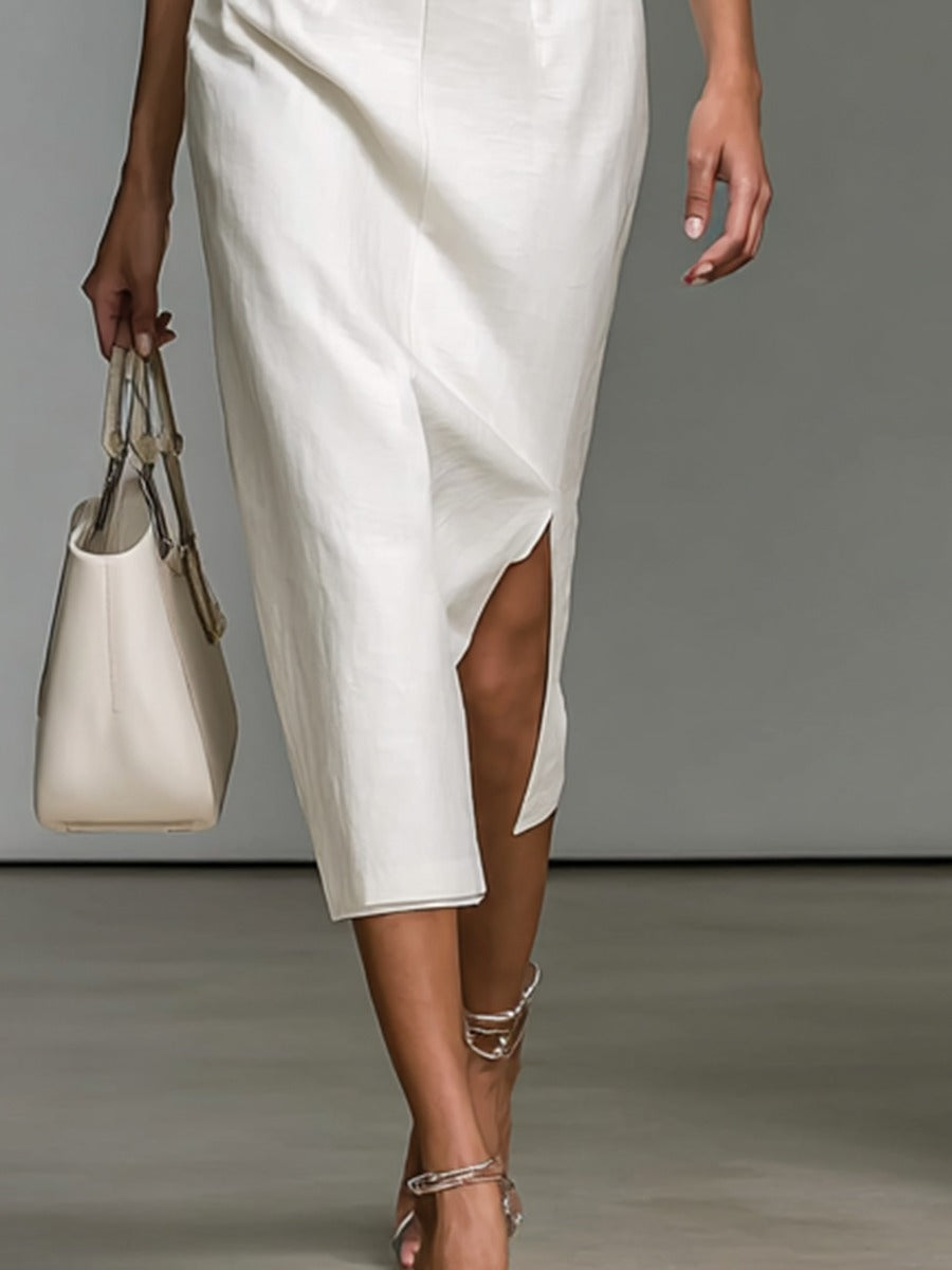 Robe mi-longue brodée à col en V