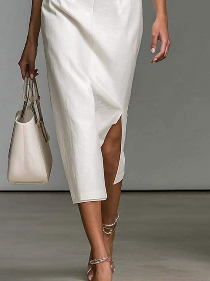 Robe mi-longue brodée à col en V