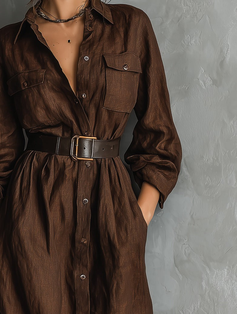 Robe chemise marron élégante