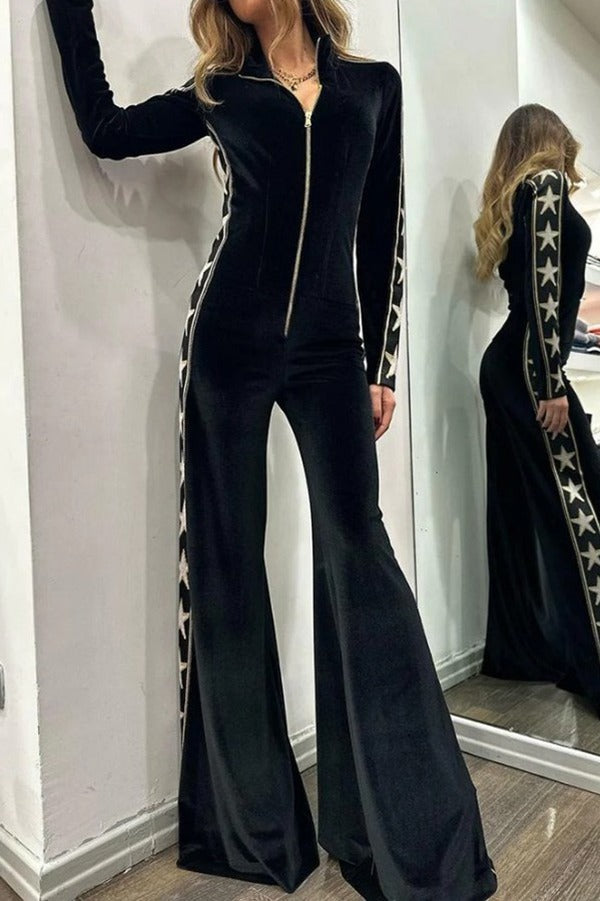 Combinaison zippée en velours à imprimé étoiles