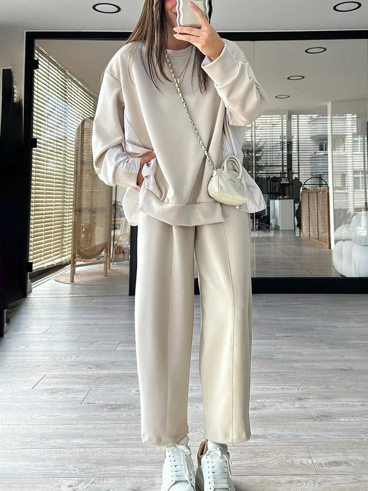 Ensemble deux pièces décontracté à rayures et patchwork pour femme