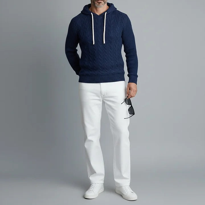 Pull à capuche à manches longues en maille torsadée