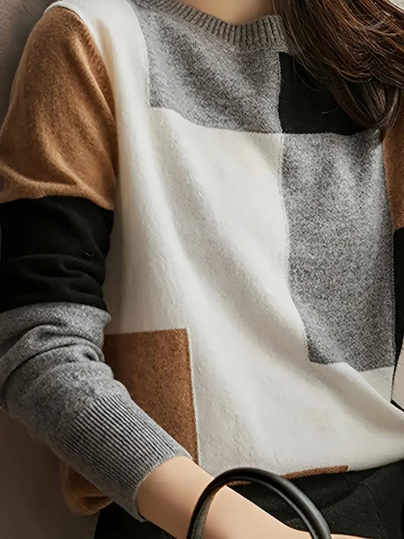 Pull élégant pour femme à blocs de couleur