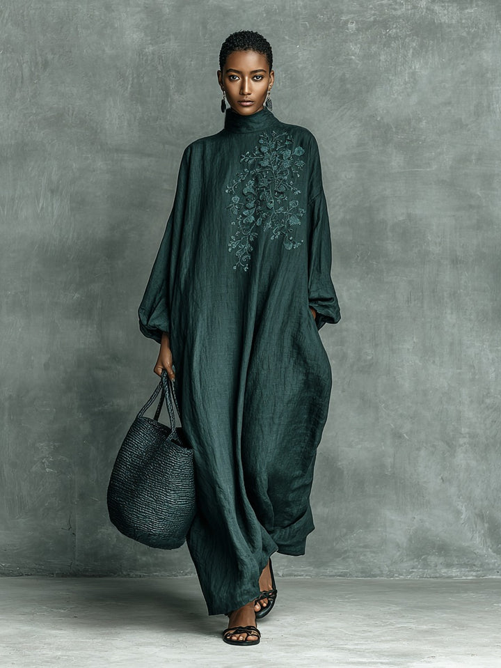 Robe longue ample en coton et lin mélangés