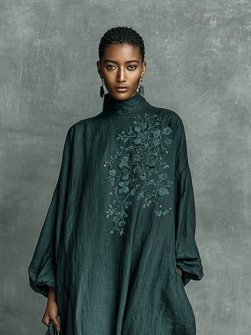 Robe longue ample en coton et lin mélangés