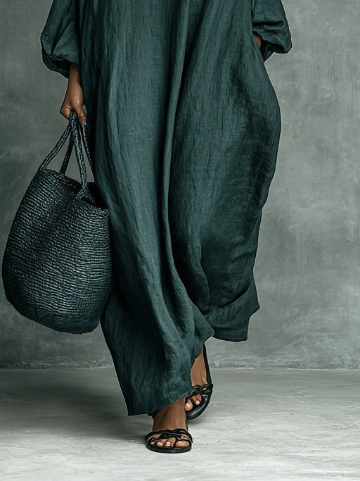 Robe longue ample en coton et lin mélangés
