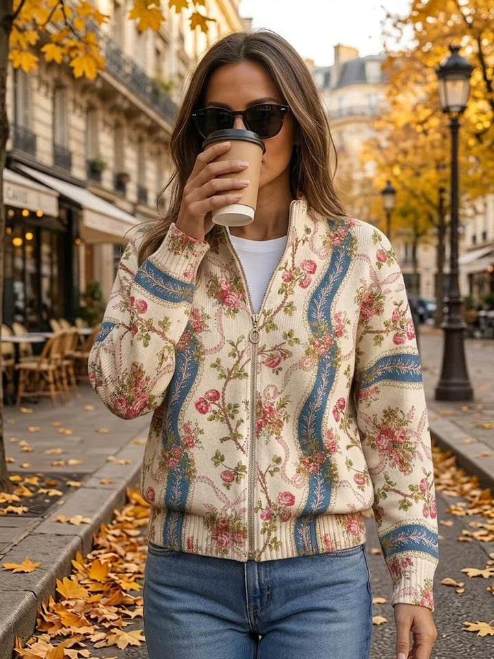 Paola™ | Striped Cardigan with Climbing Rose