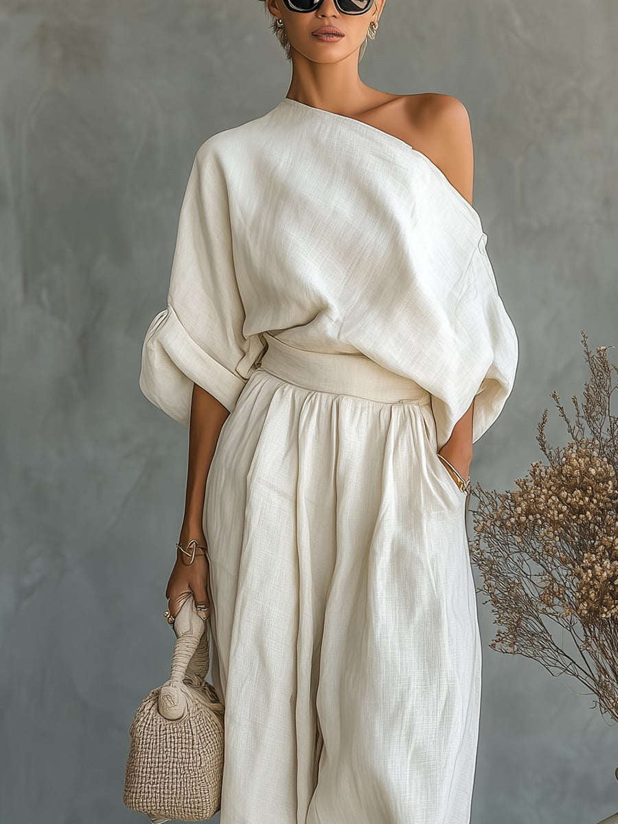 Ensemble femme en lin blanc cassé