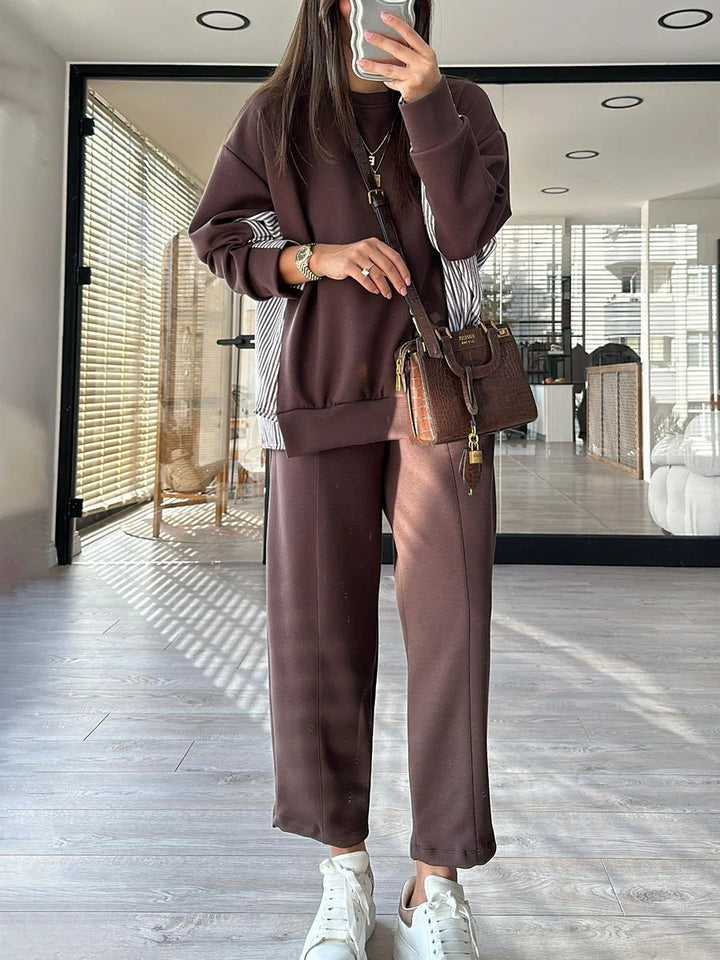 Ensemble deux pièces décontracté à rayures et patchwork pour femme