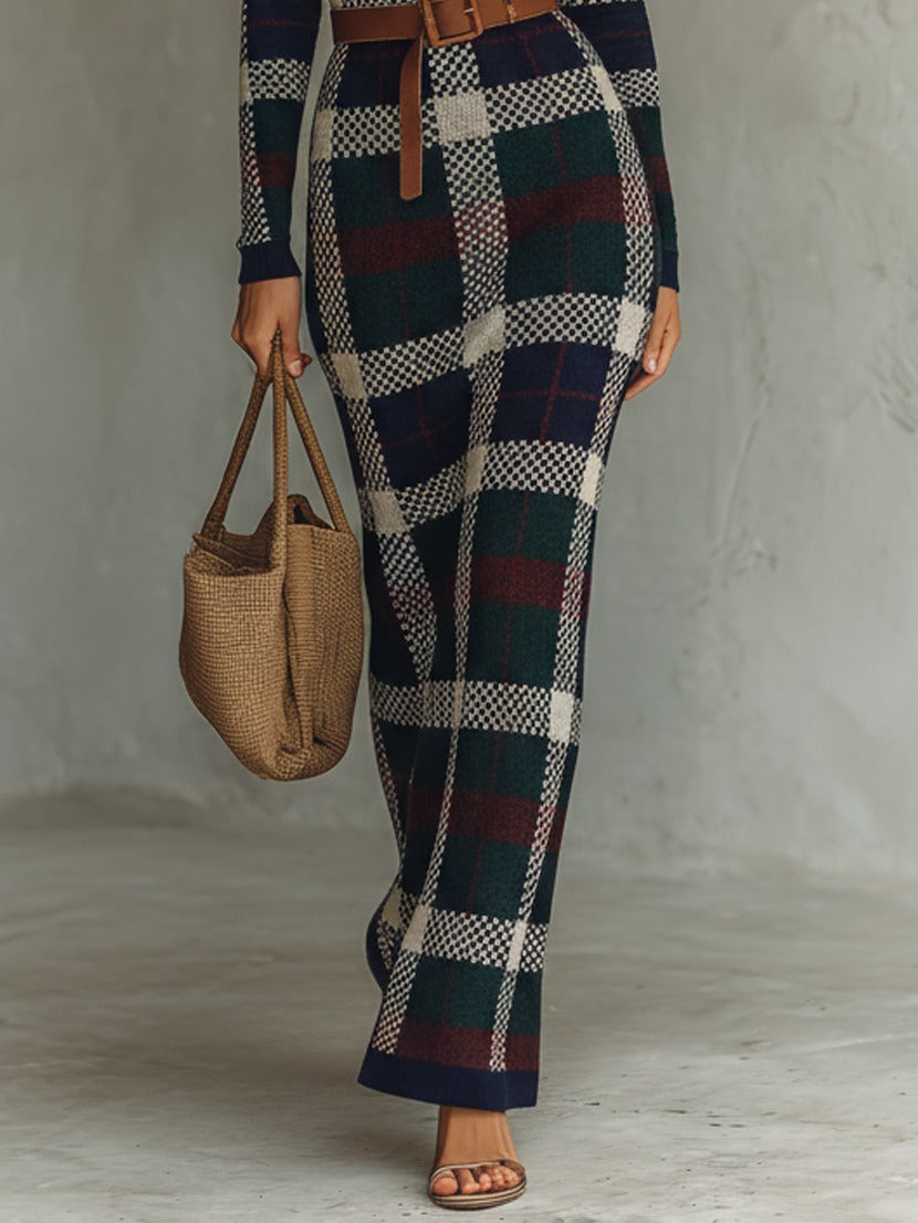 Robe à carreaux en maille avec ceinture