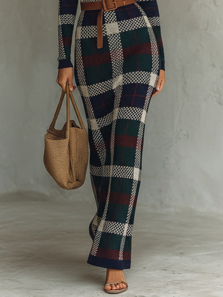 Robe à carreaux en maille avec ceinture