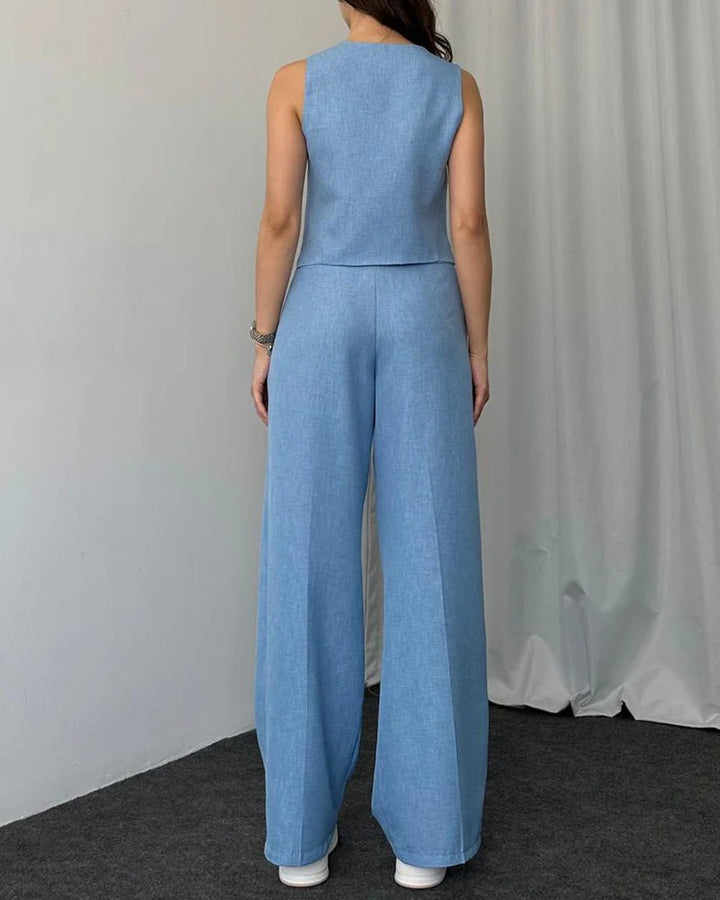 Ensemble deux pièces gilet décontracté de couleur unie