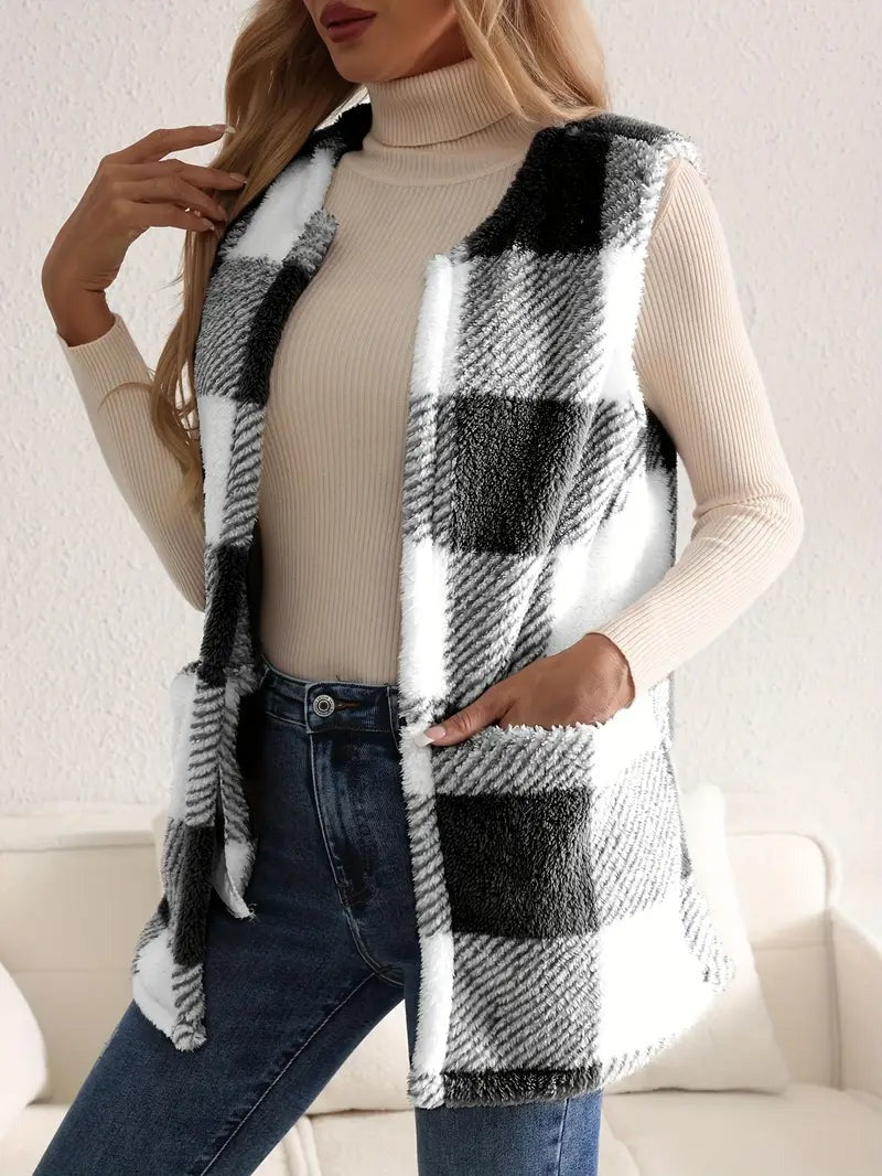 Gilet à carreaux sherpa