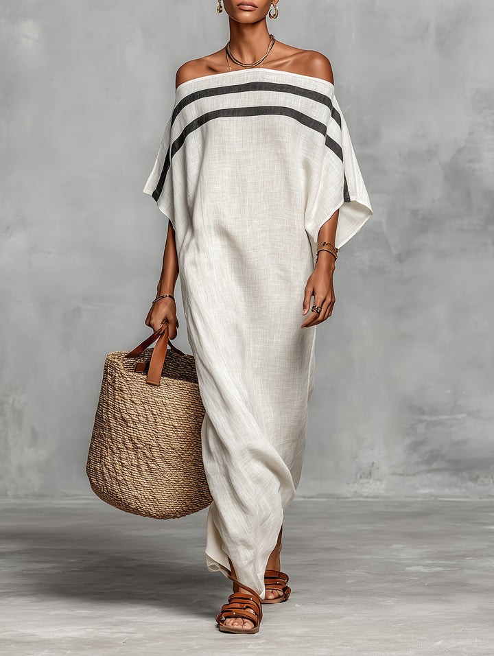 Robe longue en lin mélangé épaules dénudées