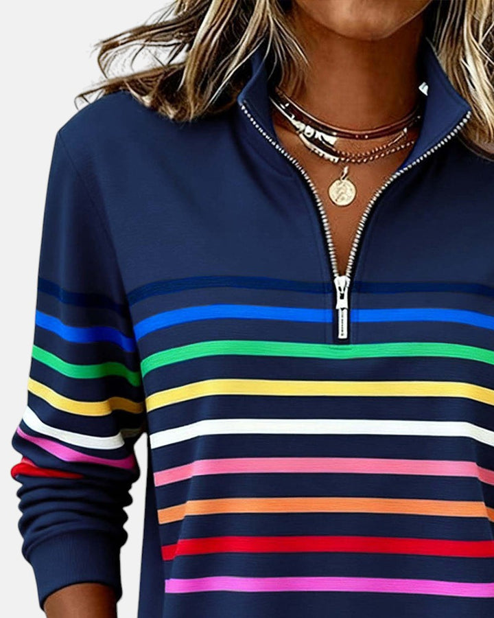 STRIPED ZIP-UP SWEATER FOR WOMEN