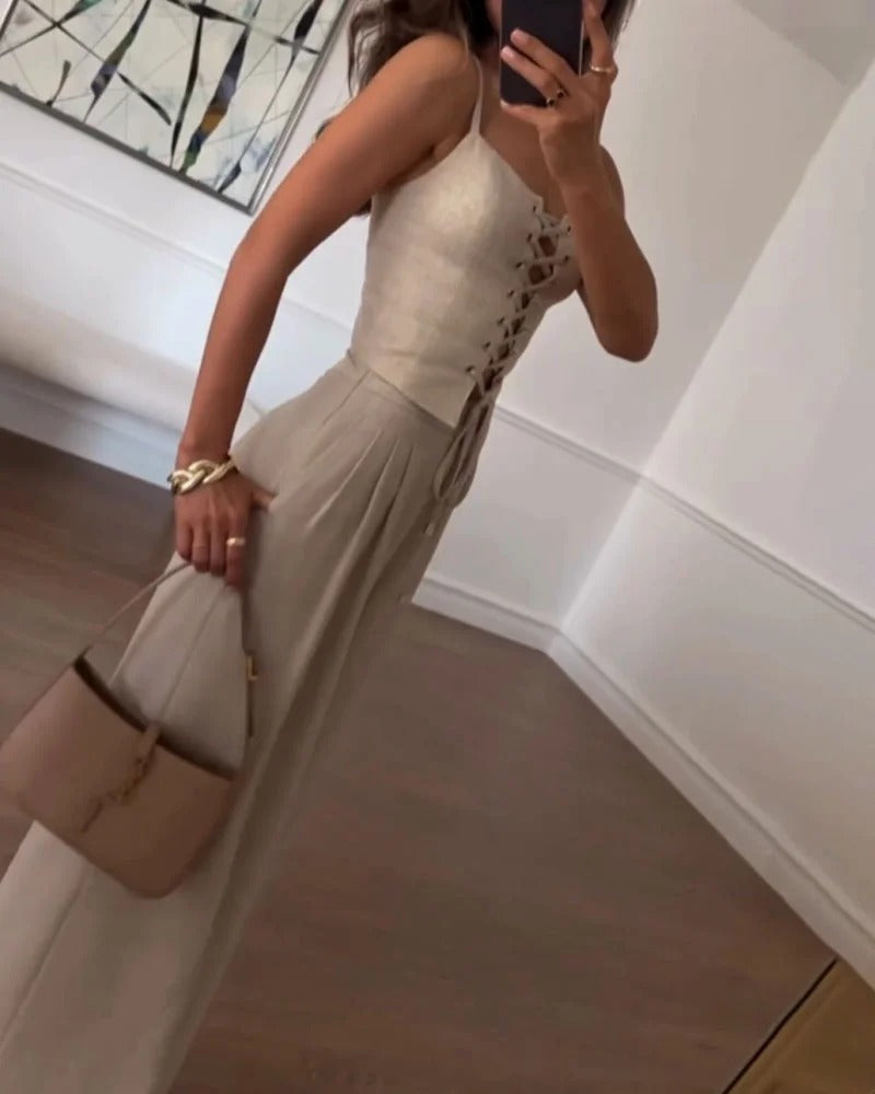 Ensemble deux pièces haut et pantalon à cordons