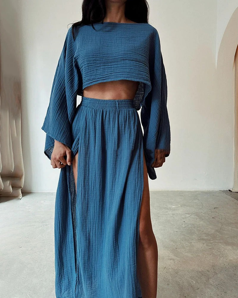 Ensemble en coton et lin avec fente