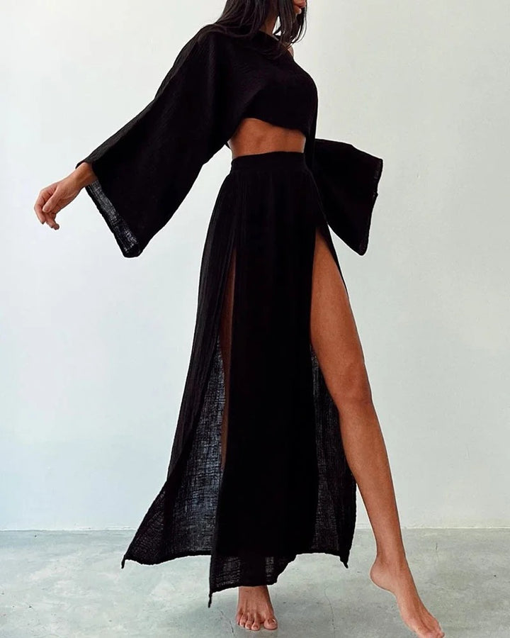Ensemble en coton et lin avec fente